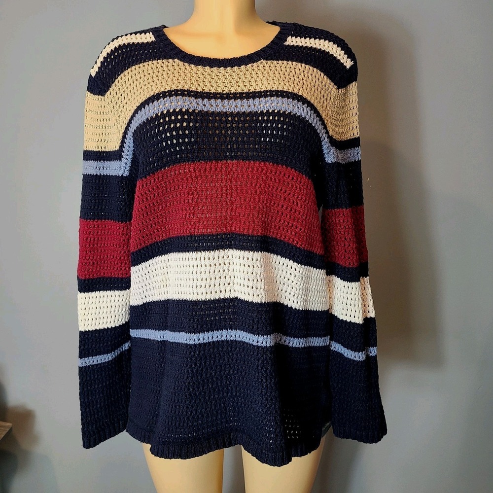 Vtg 90s Cotton Crochet Fisherman Sweater Cottage y2k Coastal Resort Sz 1X Euro